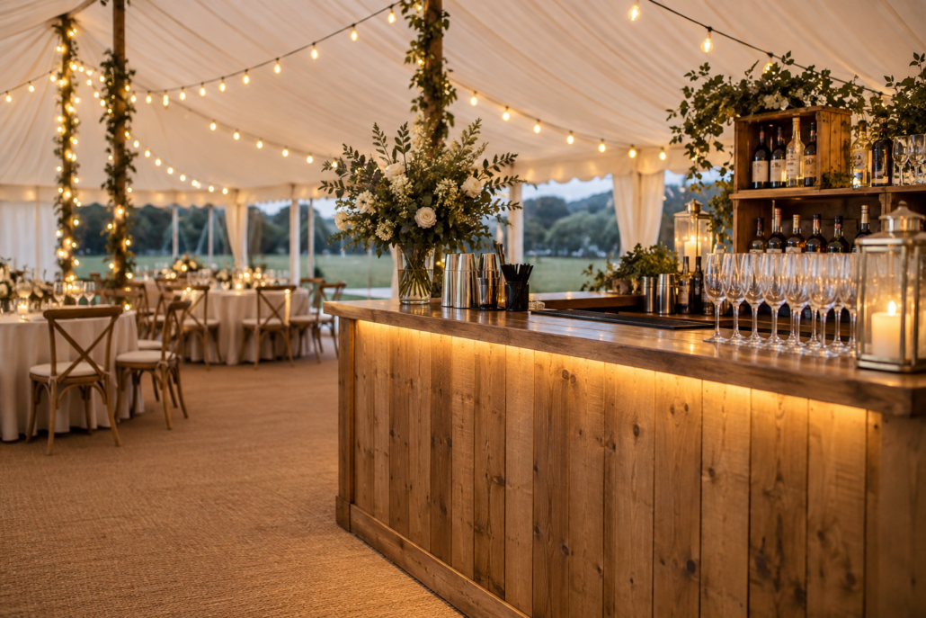 Illustration of a bar inside an event marquee