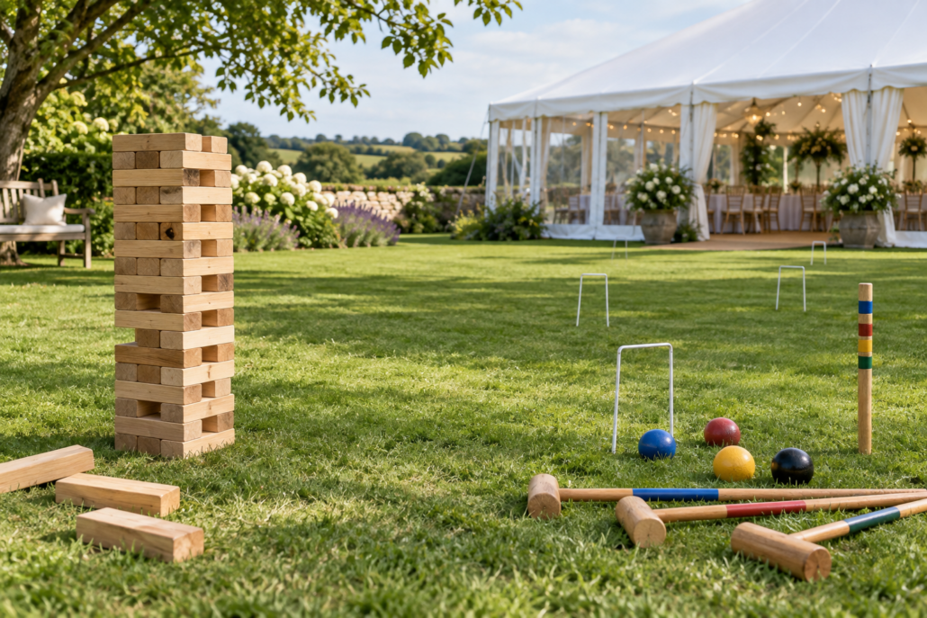 Illustration of garden games at an outdoor event